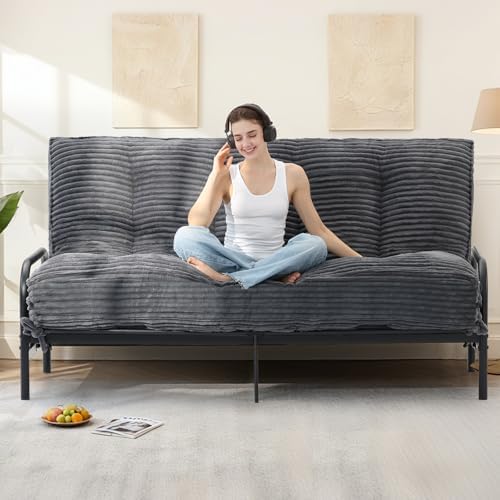 10" Futon Mattress Full Size, Ultra Thick Futons Sofa Couch Bed Sleeper Sofa Bed, Versatile Floor Futons Japanese Floor Mattress for Adults, Grey (Frame Not Included)