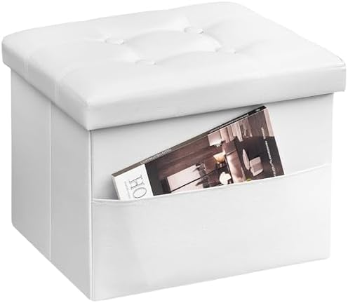 AmasSmile Ottoman with Storage,16" Folding Leather Foot Rest Chest,White