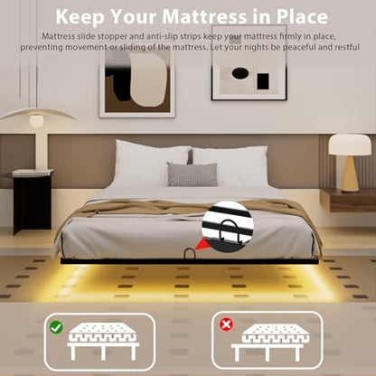 King Size Floating Bed Frame with Smart LED Lights, Metal Platform Bed
