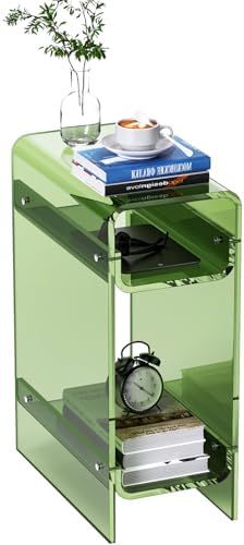 Clear Acrylic Side Table, Narrow Nightstand Bedside Table for Bedroom, Skinny Small End Table (Green, 8.7'' x 15.7'' x 21.7")