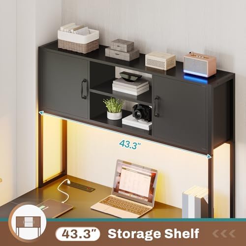 SEDETA Reversible L Shaped Corner Gaming Desk with Drawers, Led Lights