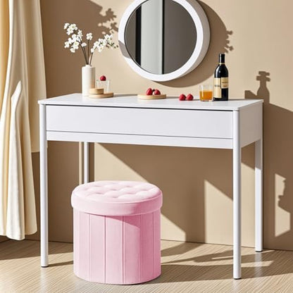 Bsketa Round Storage Ottoman, 14" Folding Velvet Foot Stool Rest,Pink