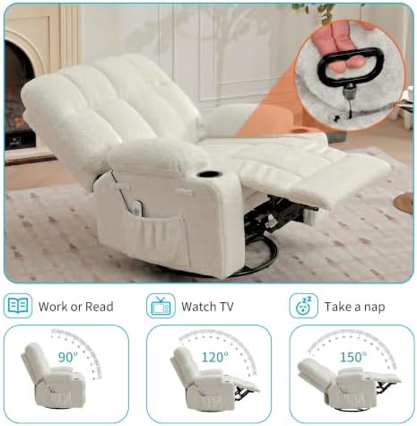 IDEALHOUSE Oversized Rocking Recliner Chair with Heat and Massage, Beige