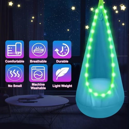 Light Up Kids Pod Swing, Indoor Outdoor Hammock Seat w/ LED Light,Blue