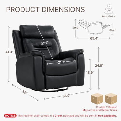 KISLOT 360° Swivel Faux Leather Recliner Chair, Manual Rocker, Black