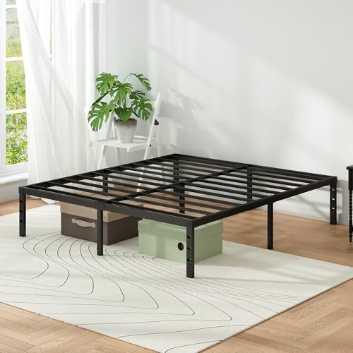 Metal Platform Bed Frame Queen Size, 12 Inch Height with Heavy Duty Steel Support, No Box Spring Needed, Easy Assembly and Underbed Storage,Black