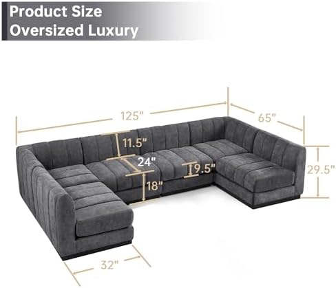 Morden Fort 6-Seater U-Shaped Modular Sectional Sofa, Large Deep Seat Chenille Couch for Living Room, Modern Modular Corner Sofa with High-Density Foam Cushions, Family Couch, Grey