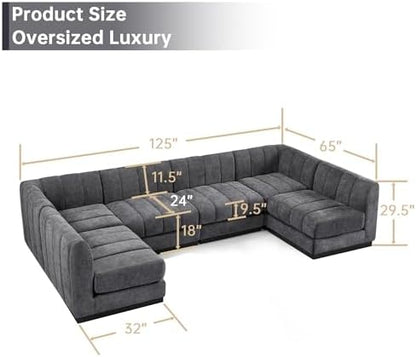 Morden Fort 6-Seater U-Shaped Modular Sectional Sofa, Large Deep Seat Chenille Couch for Living Room, Modern Modular Corner Sofa with High-Density Foam Cushions, Family Couch, Grey
