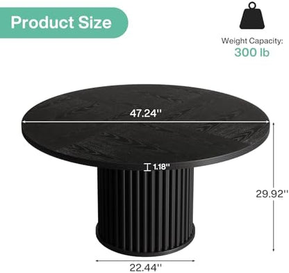 Tribesigns 47.24" Black Round Dining Table for 4-6 People