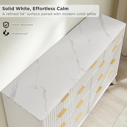 T4TREAM 54" Wide Fluted 9 Drawer Dresser for Bedroom, Solid White
