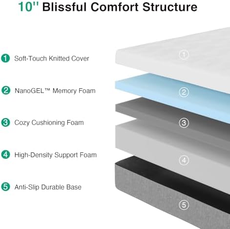 Novilla 10 Inch Twin XL Mattress, Gel Memory Foam Mattress Twin XL Size
