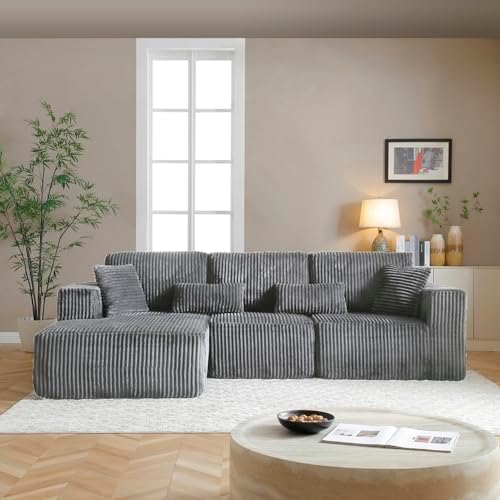 110" Cloud Boneless Couch, L-Shaped Sectional Sofa for Living Room, Grey
