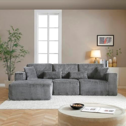 110" Cloud Boneless Couch, L-Shaped Sectional Sofa for Living Room, Grey