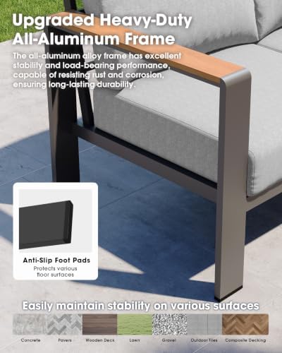 Aluminum Outdoor Patio Furniture Loveseat, All Weather Patio Conversation Sets with Washable Thick Cushion, Morden Patio Furniture Set for Porch, Balcony, Deck, Yard,Gray