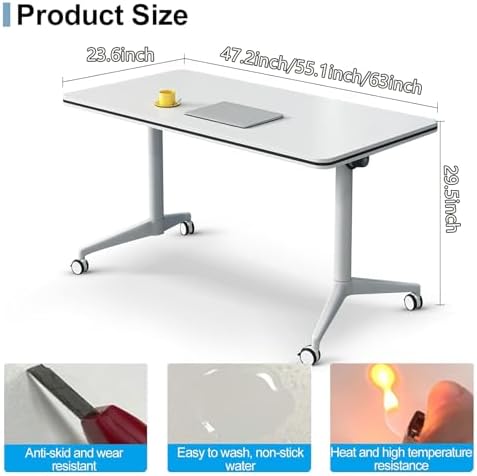 Conference Table, Folding Conference Room Tables on Wheels, Modern Meeting Seminar Table Computer Desk, Boardroom Desk for Office Meeting Conference Room,White,4 Pack 47.2inch