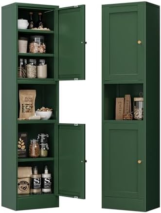 Metal Kitchen Pantry Cabinet for Small Space, 67" Tall Storage Cabinets with 2 Doors and Adjustable Shelves, Freestanding Narrow Bathroom Cabinet, 15.7" W Slim Pantry