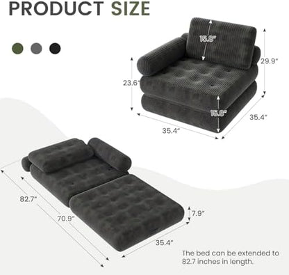 35" Folding Sofa Bed, 5-in-1 Convertible Sleeper Chair, Grey, Single