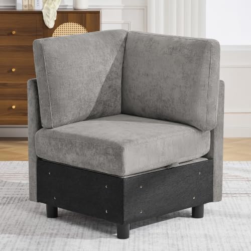 Modular Sectional Couch with Storage, Corner Seat Module for Couch, Grey