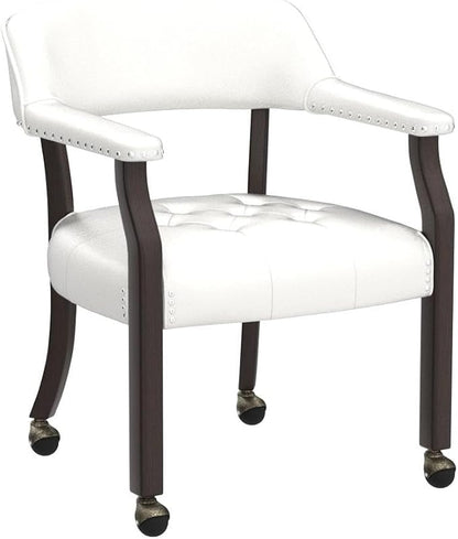 LEEMTORIG Set of 2 Large Dining Chairs with Casters and Arms, Rolling Dining Chairs with Wheels, Poker Chairs, Solid Wood Boss Caption's Chairs, 26"D x 25.2"W x 31.5"H, Cherry Legs & Ivory, SY-1533-WT