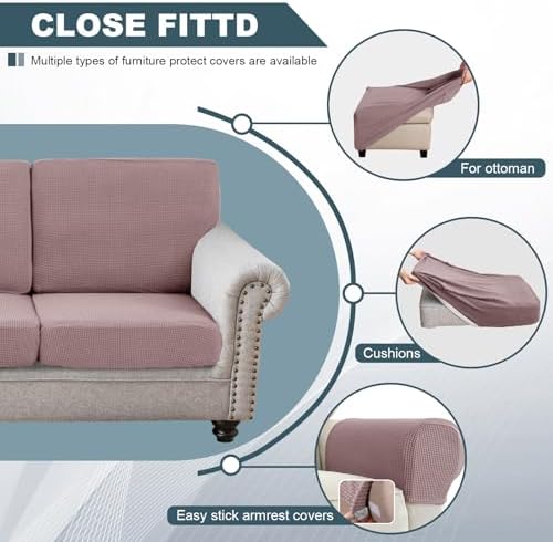 UNBBRRL Seat Cushion Cover and Back Covers for Corner Sofa Stretch Jacquard, Non Slip L Shaped Sofa Slipcover with Storage Ottoman, Sectional Couch Cover for Chaise Lounge (Pink,47 x 47 x 6”)