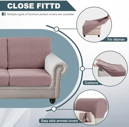 UNBBRRL Seat Cushion Cover and Back Covers for Corner Sofa Stretch Jacquard, Non Slip L Shaped Sofa Slipcover with Storage Ottoman, Sectional Couch Cover for Chaise Lounge (Pink,47 x 47 x 6”)
