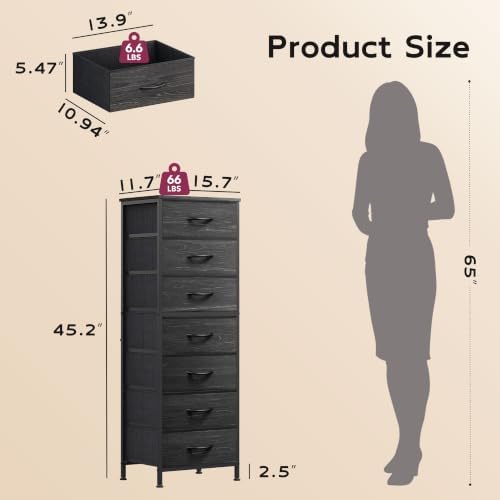 WLIVE Tall Fabric Dresser for Bedroom, 7 Drawers Storage Cabinet, Grey