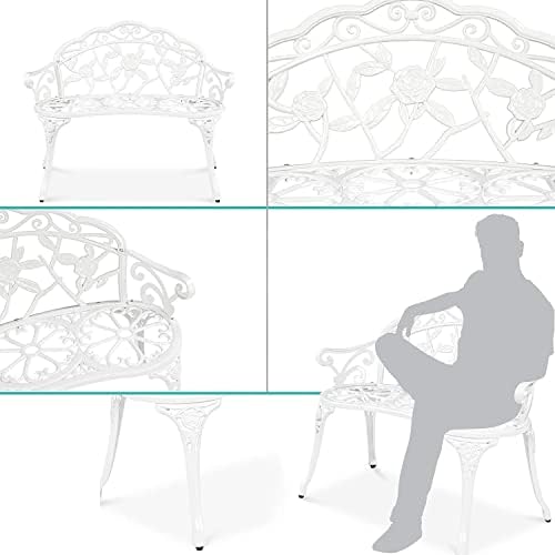 GIZMOBOX Outdoor Bench Outdoor Bench Lounge Bronze Cast Aluminum Furniture Decorative for Garden Patio Balcony Backyard(White)