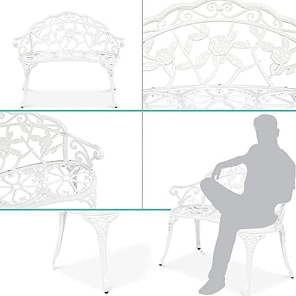 GIZMOBOX Outdoor Bench Outdoor Bench Lounge Bronze Cast Aluminum Furniture Decorative for Garden Patio Balcony Backyard(White)