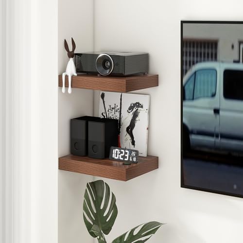 FLYJOE 12 Inch Deep Floating Shelves, 16 Inch Walnut Wall Shelves Set of 2