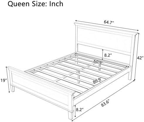 Merax Queen Size Platform Bed Frame with Headboard, Mid-Century Modern Wood Bed, Farmhouse Bed Frame with Solid Wood Legs, Wood Slat Support, No Box Spring Required, Easy Assembly