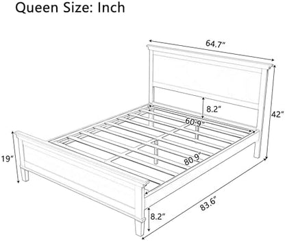 Merax Queen Size Platform Bed Frame with Headboard, Mid-Century Modern Wood Bed, Farmhouse Bed Frame with Solid Wood Legs, Wood Slat Support, No Box Spring Required, Easy Assembly