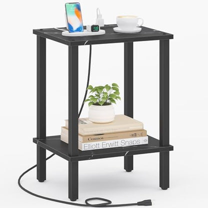 TUTOTAK End Table with Charging Station, Side Table, Nightstand