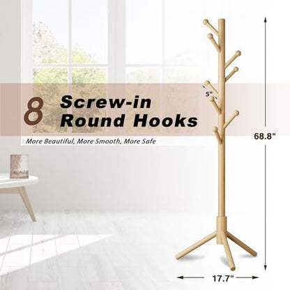 8-Hook Freestanding Coat Rack 3 Heights Safe Round Tips Nature