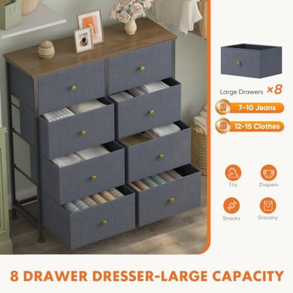 Sweetcrispy 8 Drawer Dresser for Bedroom, Organizer Storage Drawers, Blue