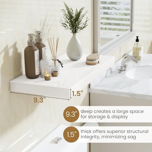 White Floating Shelves 55 Inch Long, 9.3 Inch Deep Floating Shelf for Wall, Living Room, Bedroom, Kitchen, Large Deep Wall Shelves with Invisible Bracket for Books, Decor