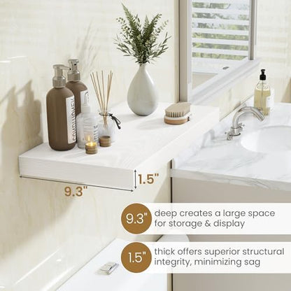 White Floating Shelves 55 Inch Long, 9.3 Inch Deep Floating Shelf for Wall, Living Room, Bedroom, Kitchen, Large Deep Wall Shelves with Invisible Bracket for Books, Decor