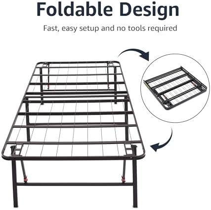Amazon Basics Bed Frame with Storage, Foldable Metal Platform, Sturdy Steel, No Box Spring Needed, 18 inches High, Tool-Free Setup, Full Size, Black