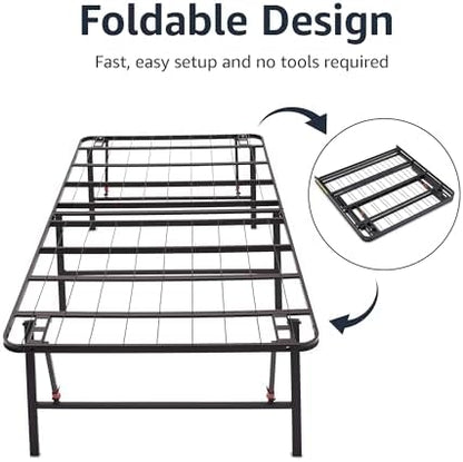 Amazon Basics Bed Frame with Storage, Foldable Metal Platform, Sturdy Steel, No Box Spring Needed, 18 inches High, Tool-Free Setup, Full Size, Black