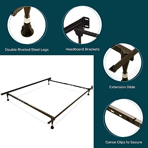 Greaton, Advanced Steel Bed Frame with Extension Glide | Re-Rolled Rail Steel Provides Strength and Durability, Double Riveted Steel Legs, Canoe Clips to Secure Cross Arms, Fits Twin
