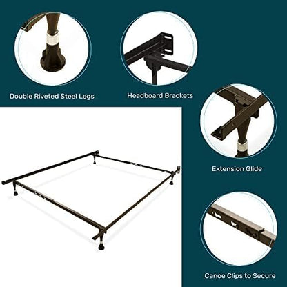 Greaton, Advanced Steel Bed Frame with Extension Glide | Re-Rolled Rail Steel Provides Strength and Durability, Double Riveted Steel Legs, Canoe Clips to Secure Cross Arms, Fits Twin