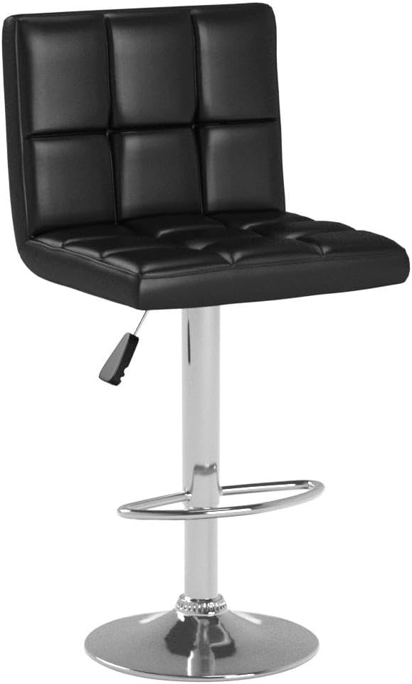 Furniwell Bar Stools Modern Pu Leather Swivel Adjustable Barstools Armless Counter Height Swivel Bar Stool Synthetic Leather Height Square Barstool with Set of 2(Black)