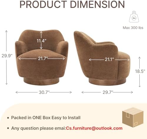 Swivel Accent Chair with Curved Arms, Wooden Base, Terracotta, Set of 2