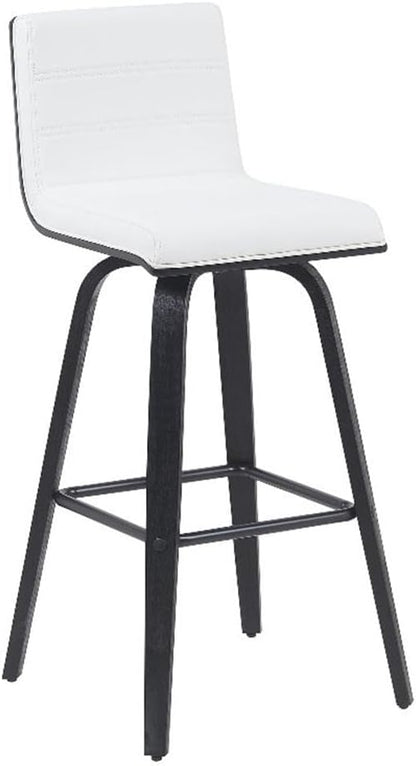 Vienna Modern Swivel Bar Height Stool with Snow White Faux Leather Seat and Black Brushed Wood Frame Set of 3