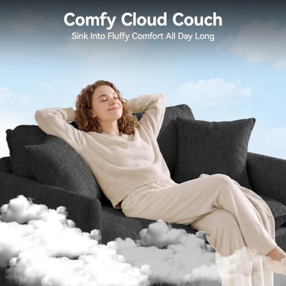 72'' Cloud 3 Seater Couch, Cloud Sofa with 3 Throw Pillows, Modern Sectional Couches with Deep Seat, Modular Sofas for Living Room, Bedroom, Small Apartment, Black