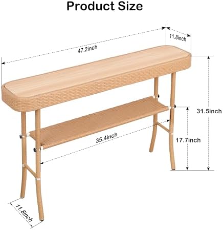 Entryway Table with Storage, 2-Tier 47inch Console Table with Woven Wrap