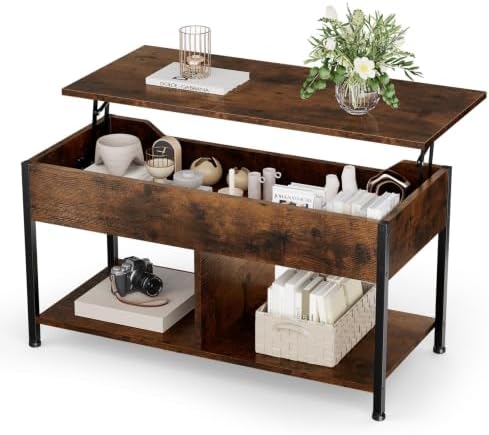 OLIXIS Lift Top Coffee Table, Wood Coffee Table for Living Room Home Rustic Brown