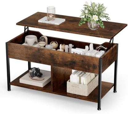 OLIXIS Lift Top Coffee Table, Wood Coffee Table for Living Room Home Rustic Brown