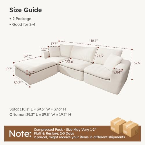 Modular Sectional Boneless Couch, No Assembly Required Oversized Cloud Sofa