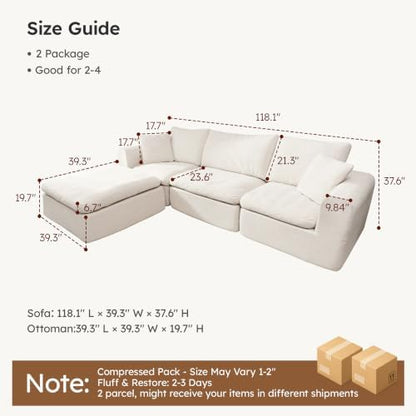 Modular Sectional Boneless Couch, No Assembly Required Oversized Cloud Sofa
