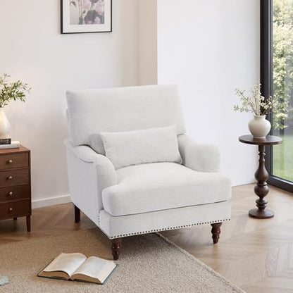 Accent Chair, Upholstered Armchair with Lumbar Pillow, Ash Gray